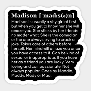 madison name definition (black) Sticker